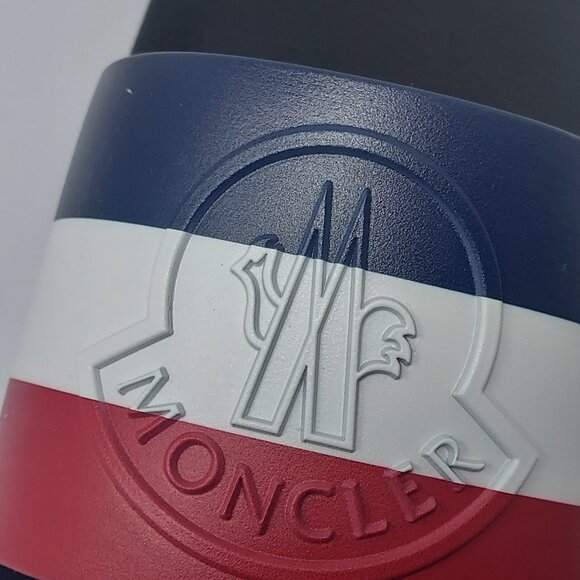 MONCLER Black MENS Basile Embossed Logo Stripe Slide Sandal - Picture 2 of 9